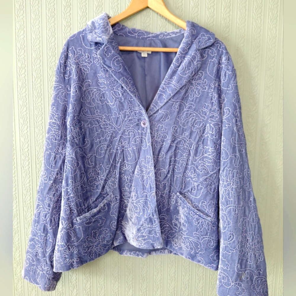 J. Jill Lavender Embroidered Hooded Teddy Jacket